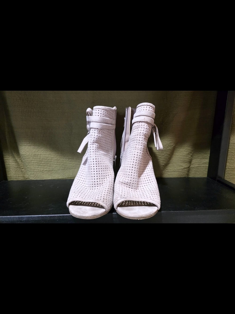 Francesca's Collections Perforated Peep-Toe Ankle Booties in Light Cream